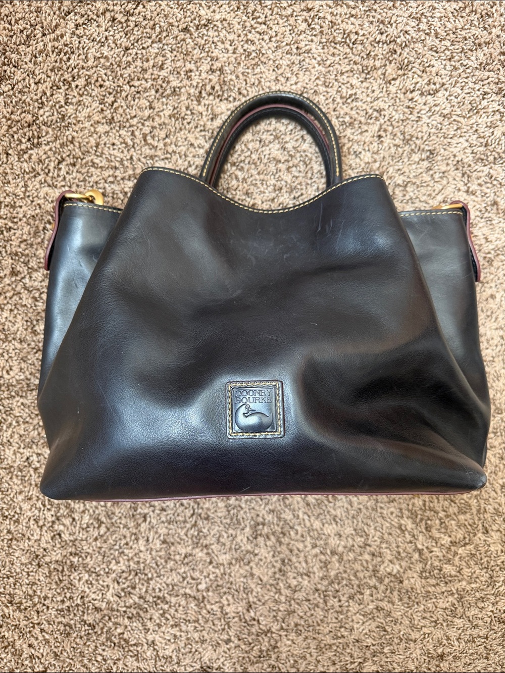Dooney & Bourke Dark Navy Leather Tote with Gold Hardware